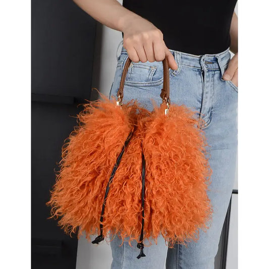 Faux Mongolian Fur Hand Bag