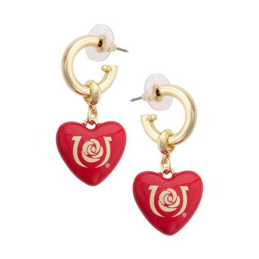 Kentucky Derby Enamel Heart Drop Hoop Earrings