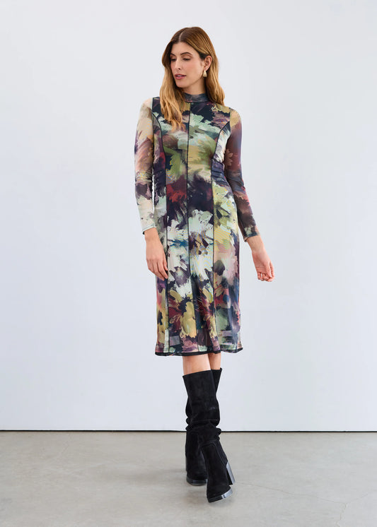 Mesh Long Sleeve Midi Dress