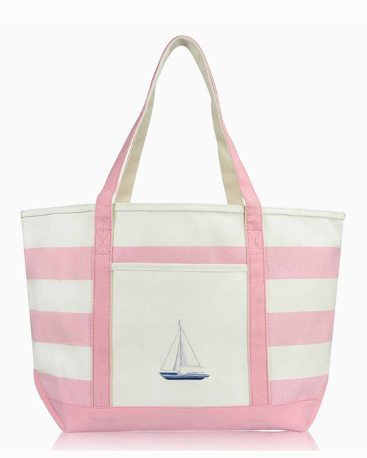 Embroidered Striped Cotton Tote Bag