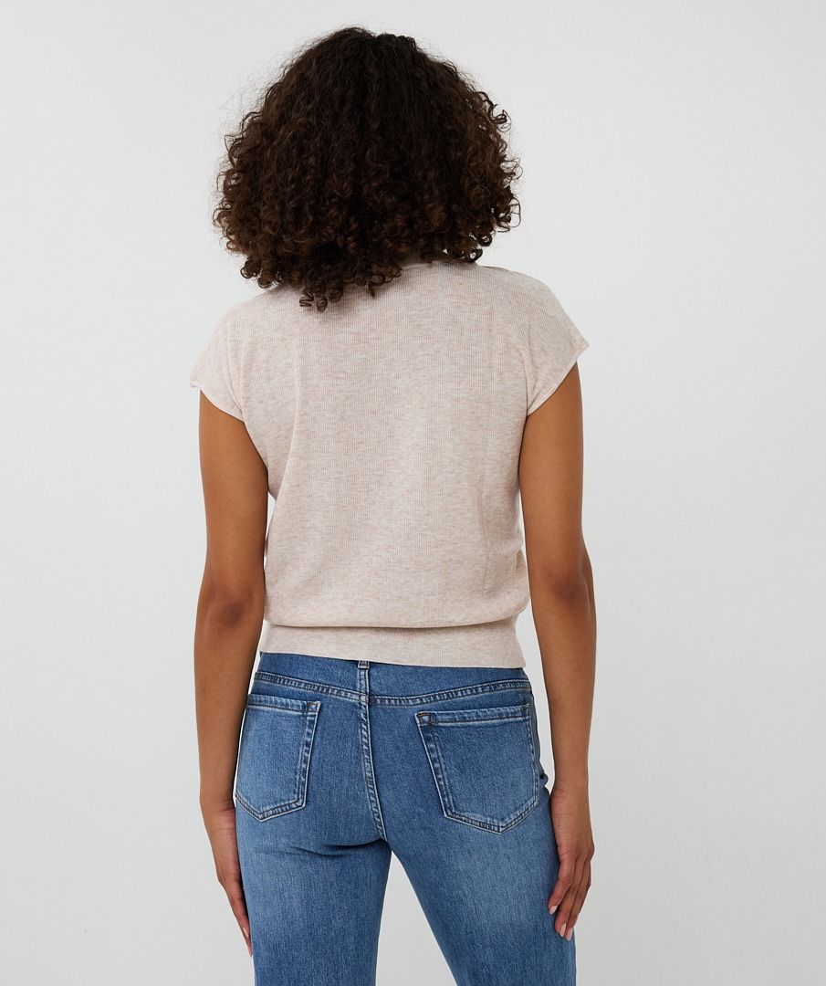 Short Sleeve Twisted Knit Sweater