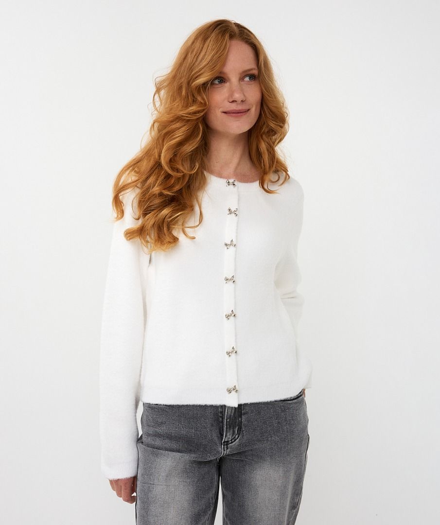 Bow Button Fake Placket Sweater