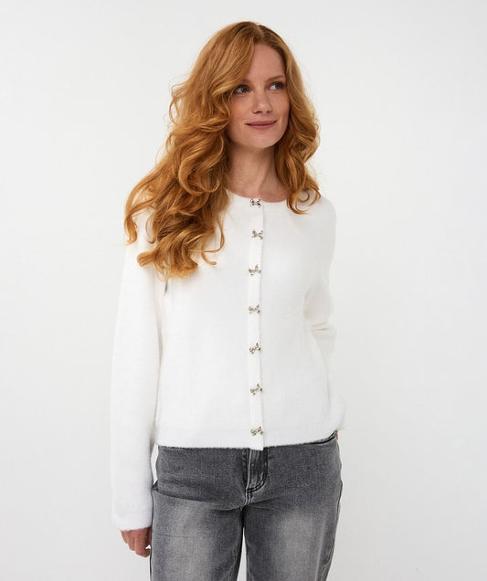 Bow Button Fake Placket Sweater