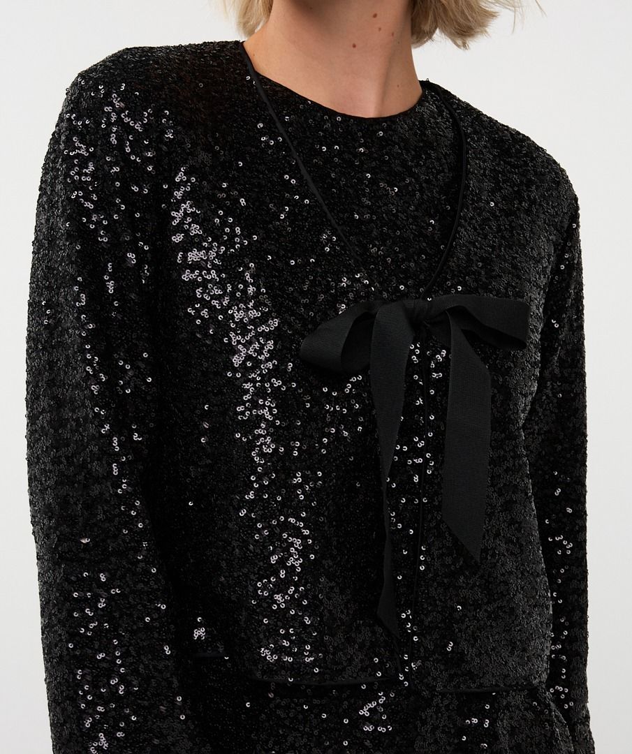 Sequin Bolero With Ribbon Tie