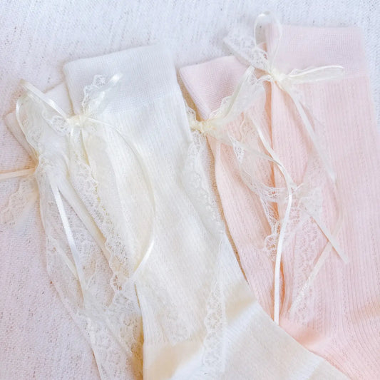 Lace and Satin Bow Back Socks Set of 2