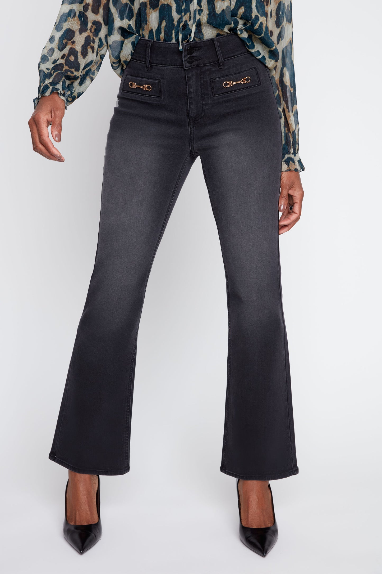 Bootleg Horsebit Detail Denim Pants
