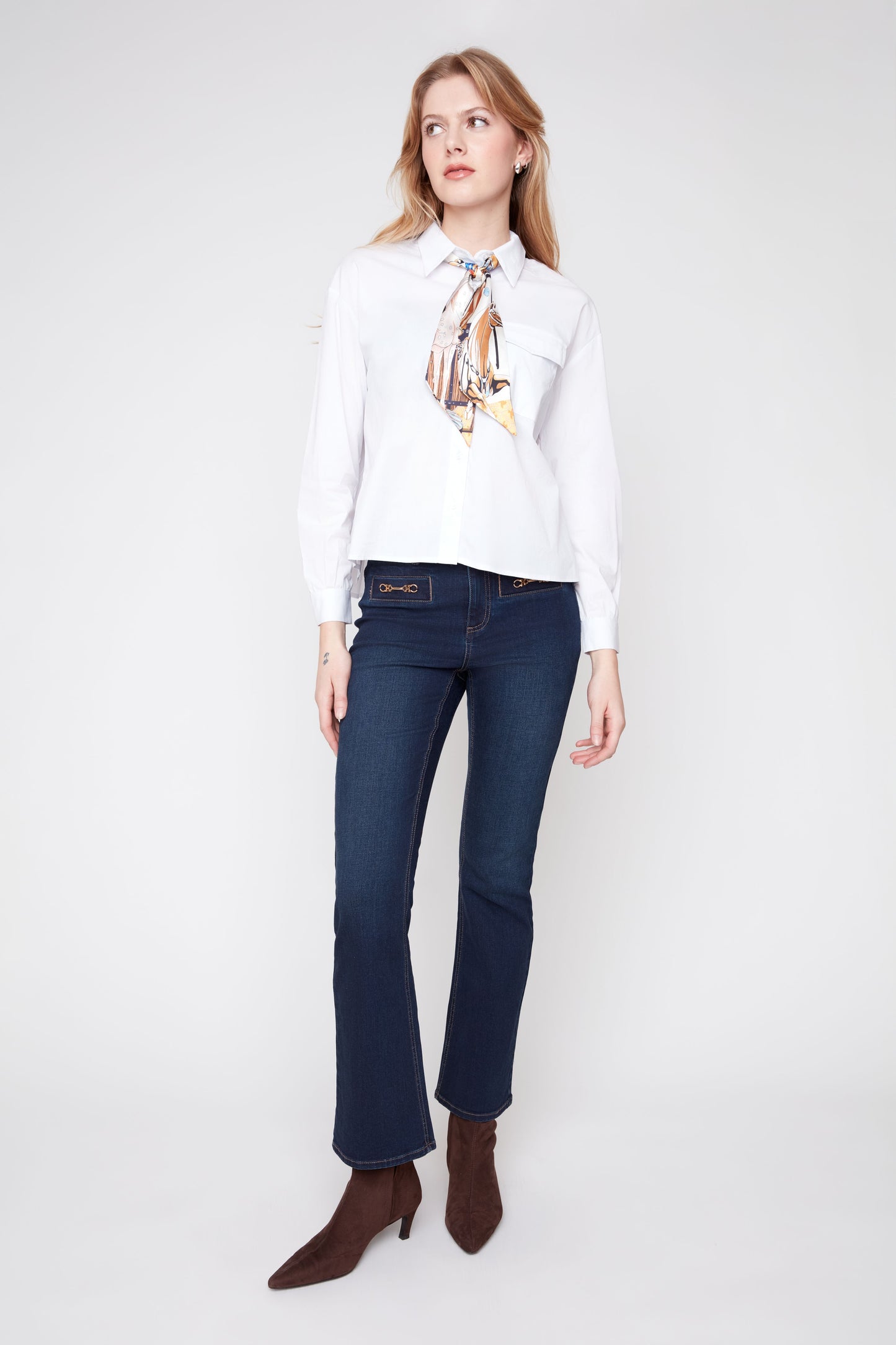 Bootleg Horsebit Detail Denim Pants