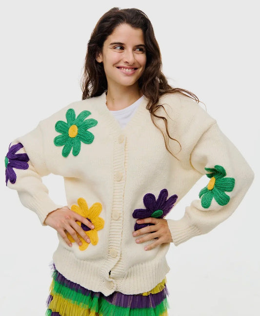 Mardi Gras Flower Cardigan