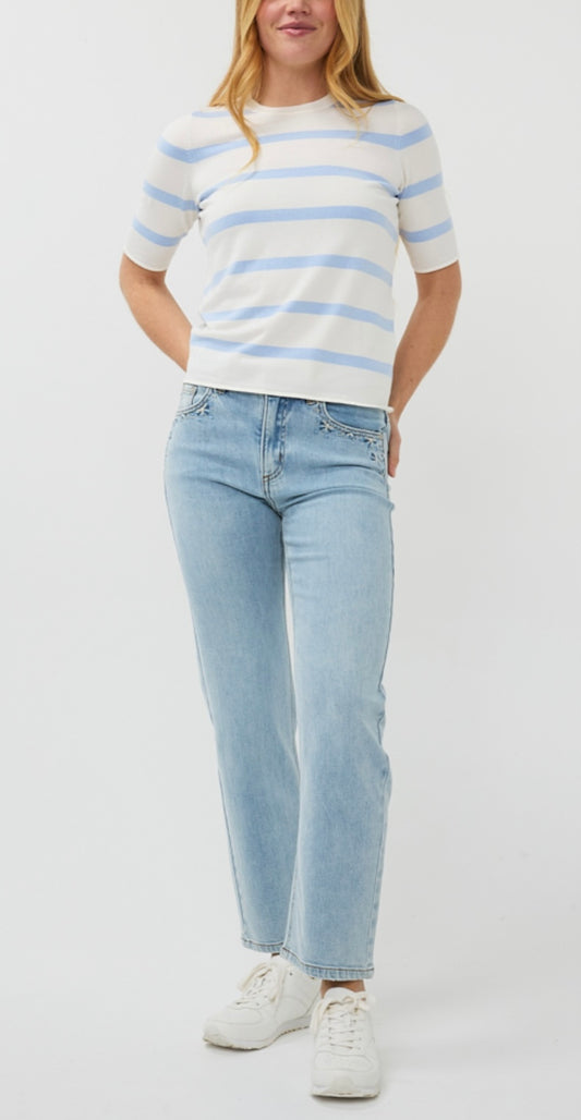 Stripe Short Sleeve Knit Top