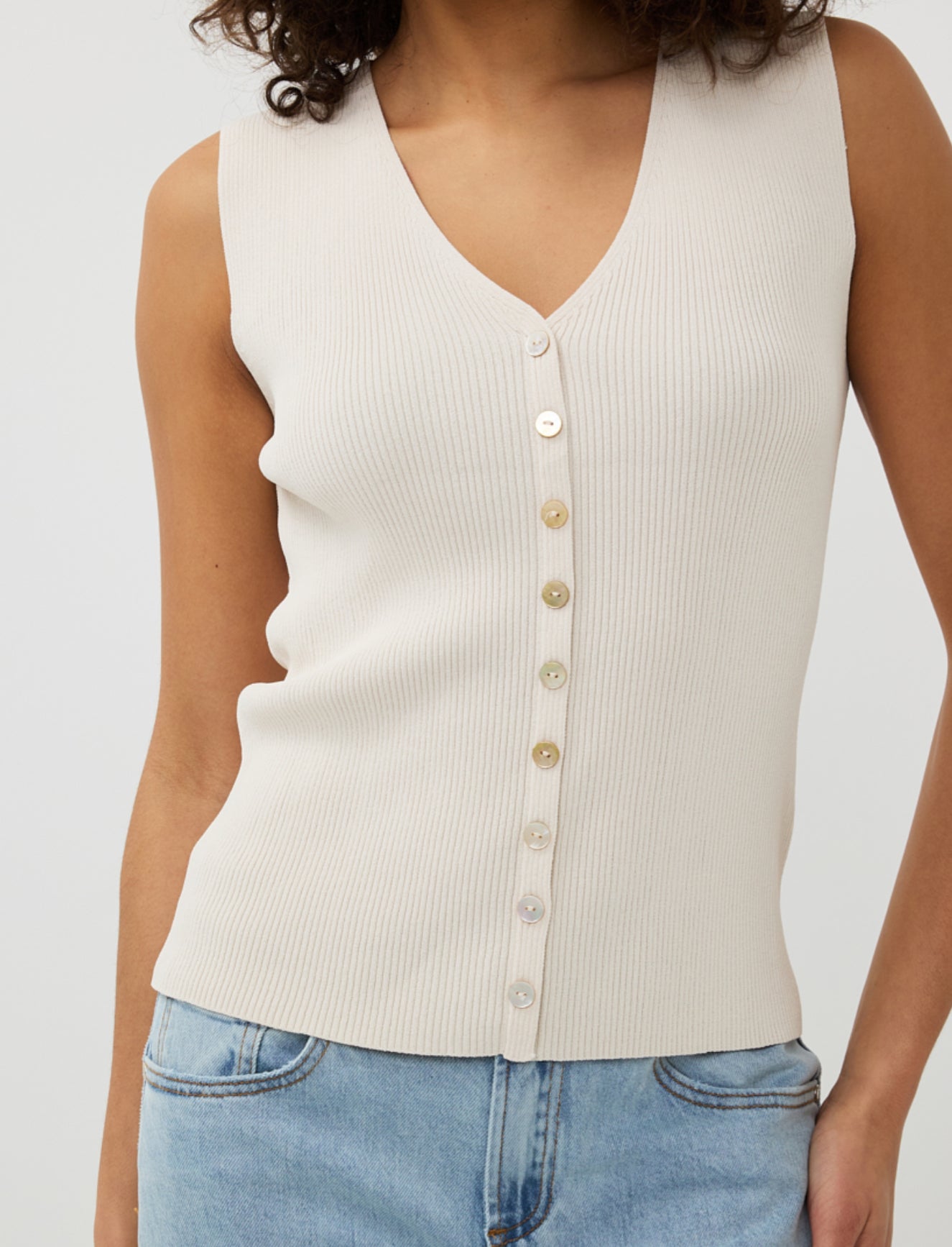 Short Sleeve Rib Vest With Buttons