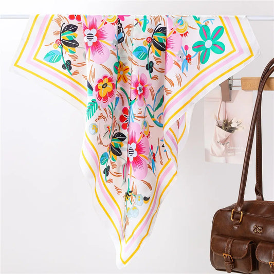 Multi-Color Floral Silk-Feel Scarf