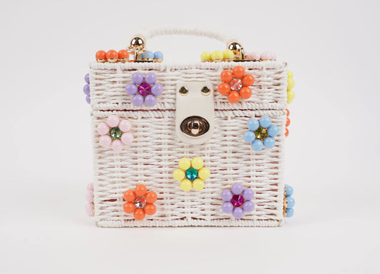 Wicker Bucket Daisy Flower Purse