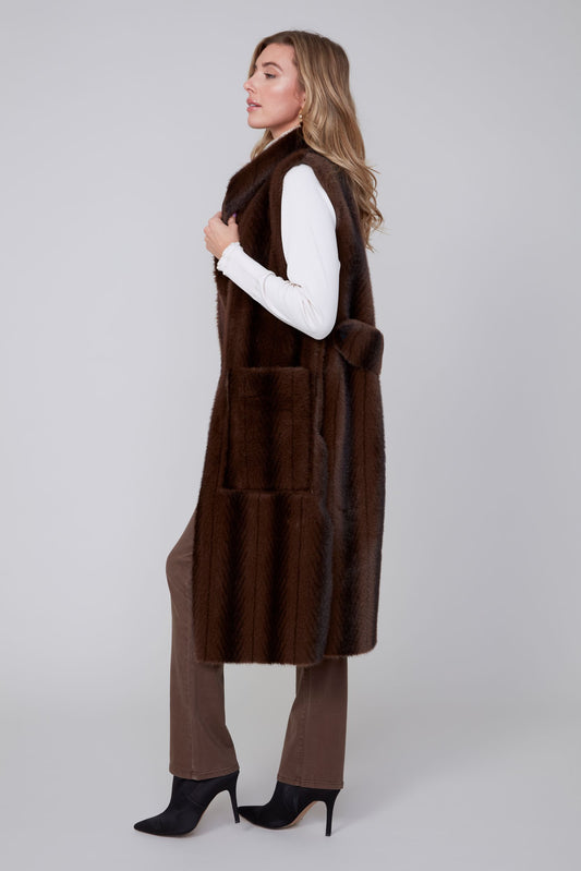 Long Fur Vest With Slits