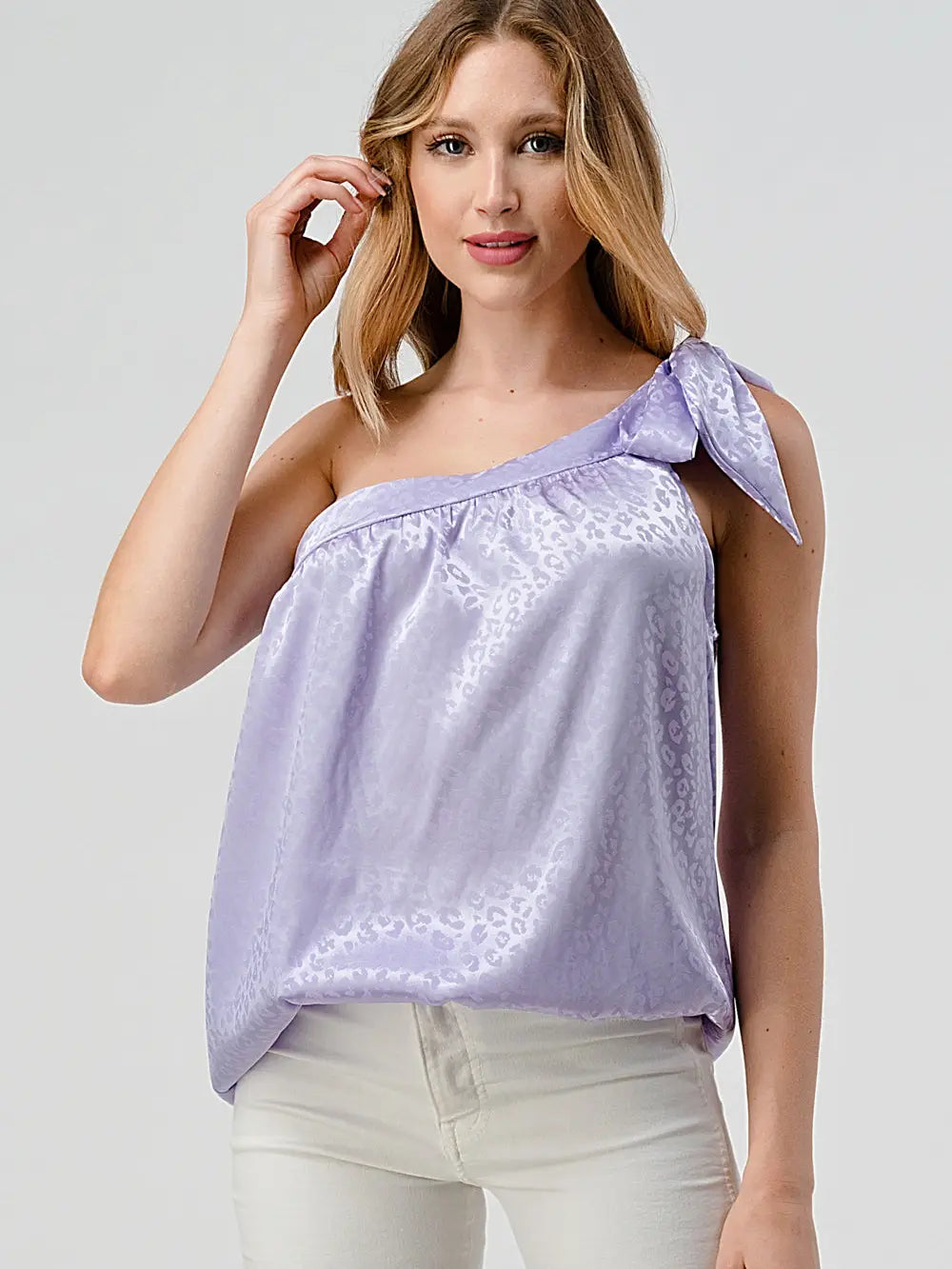 Iris One Shoulder Adjustable Self Tie Satin Top