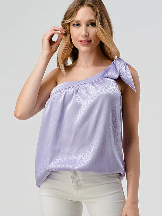 Iris One Shoulder Adjustable Self Tie Satin Top