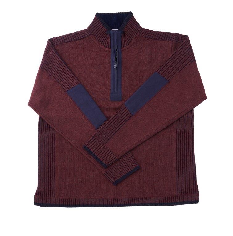 Plaited 1/4 Zip Mock with Trim Sweater