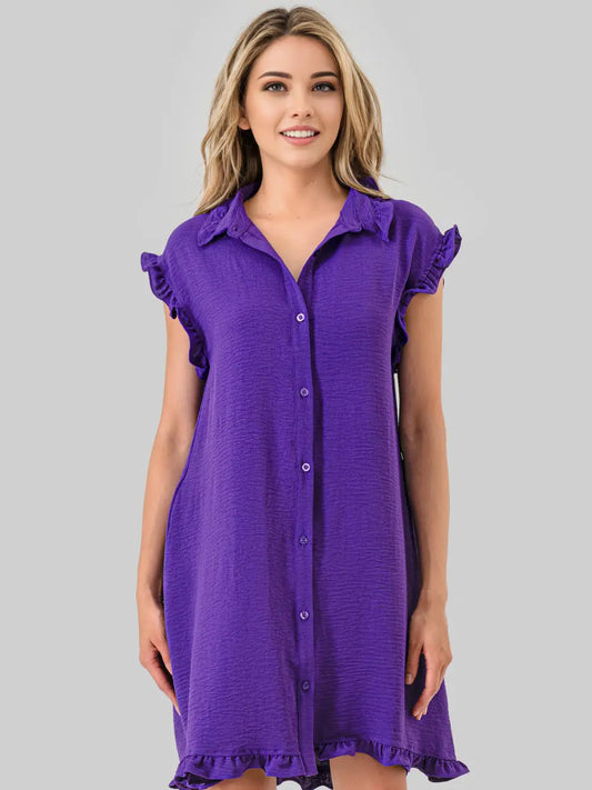 Avery Game Day Ruffle Button Down Dress