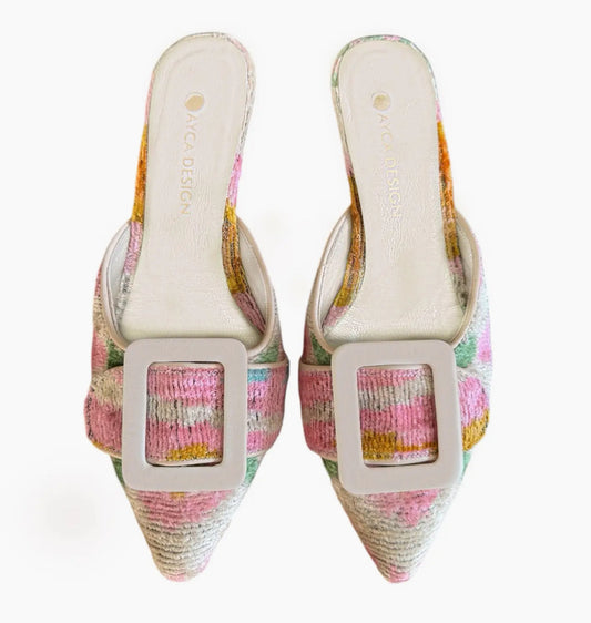 Silk Velvet Ikat Kitten Heel Slide