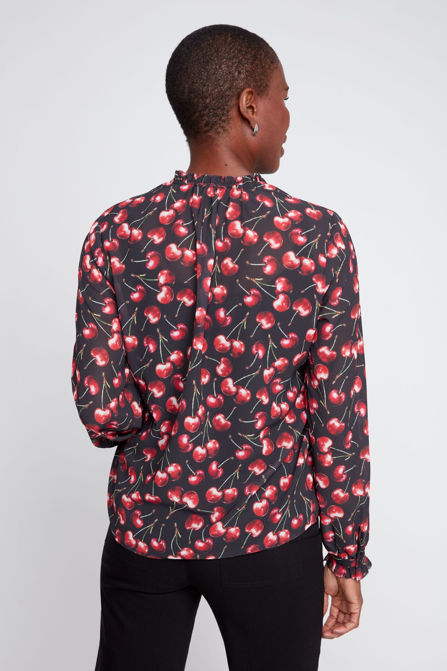 Cherry Print Puff Sleeve Blouse