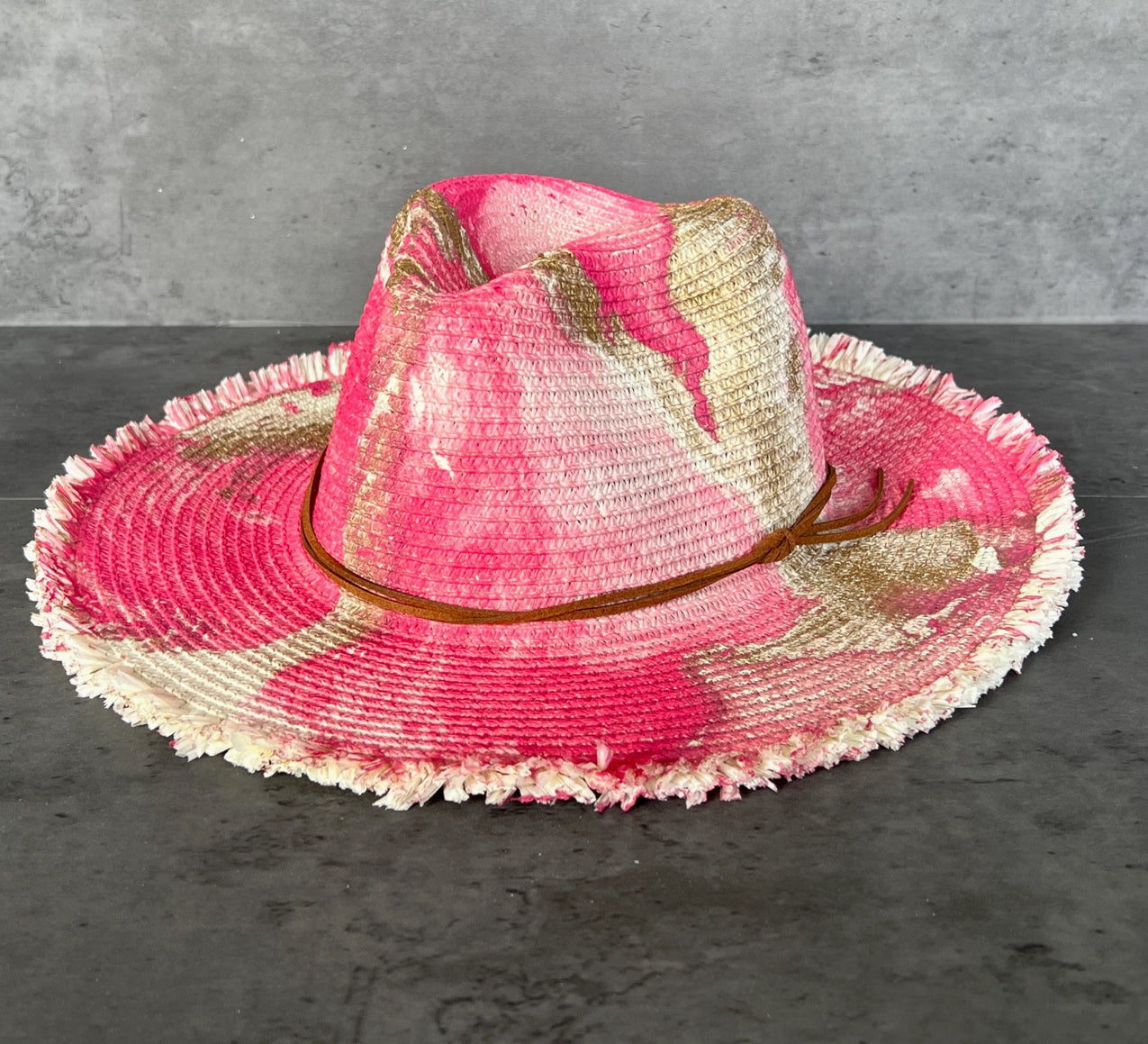 Marbled Straw Fringe Rancher Hat