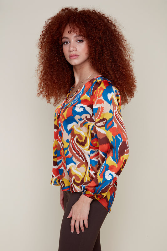 Printed V-Neck Longsleeve Blouse