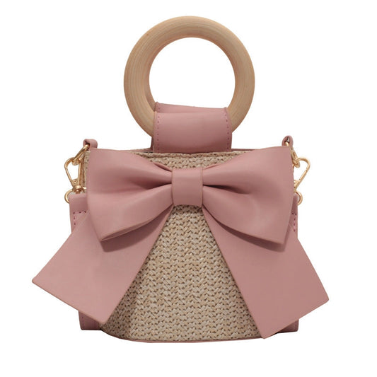Bohemian Bow Straw Bucket Bag