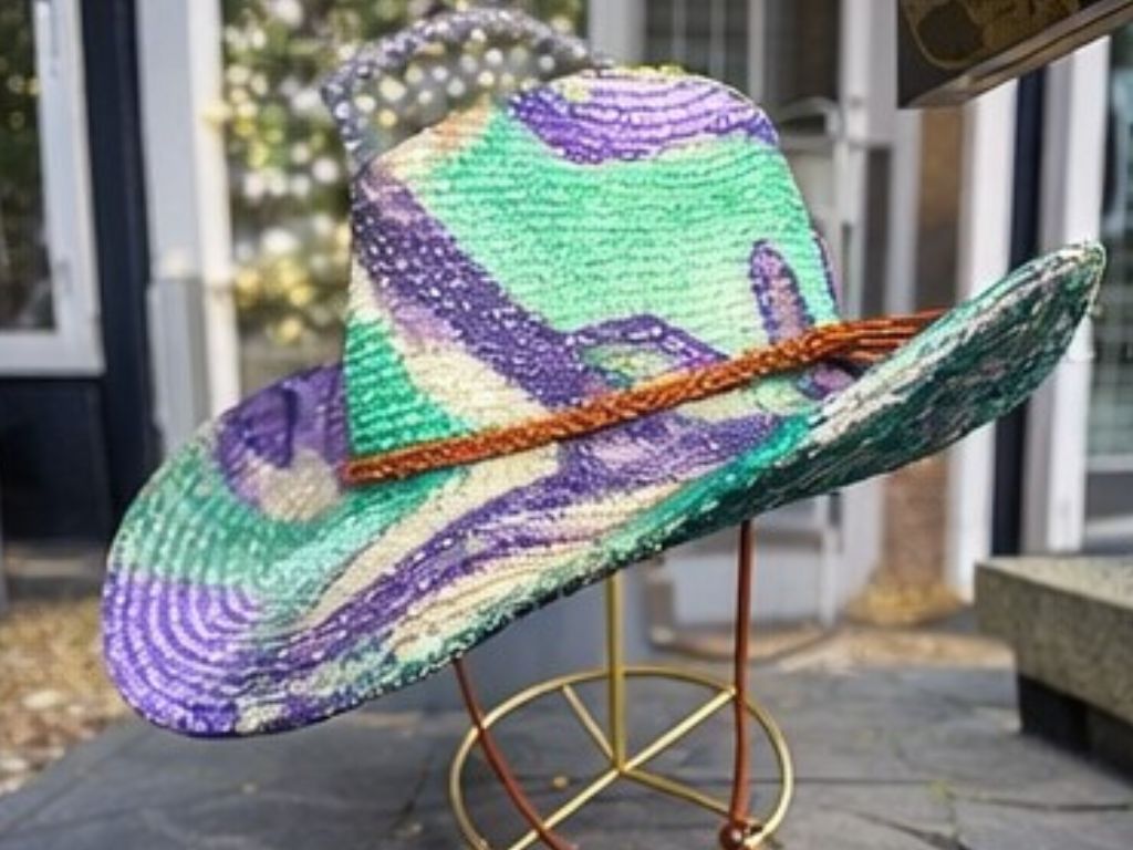 Custom Mardi Gras Straw Cowboy Hat