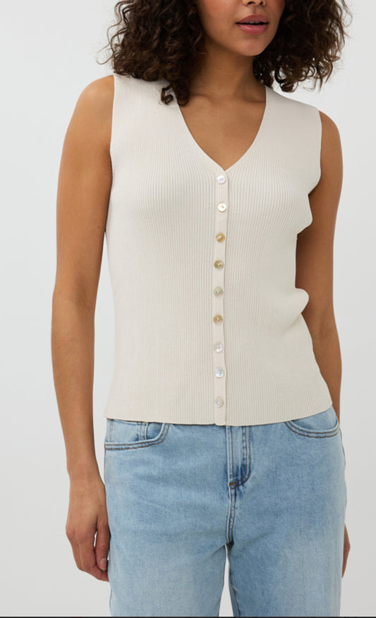 Short Sleeve Rib Vest With Buttons