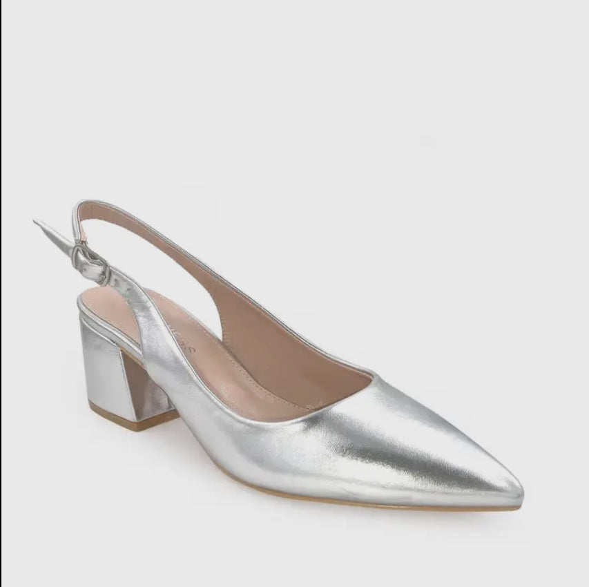 Chunky Low Heel Slingback Pumps